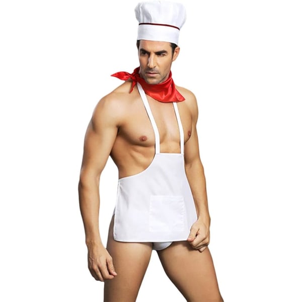Miesten seksikkäät asut alusvaatteet set keittiömestarin seksikkäät cosplay-asut esiliina poikamiehelle