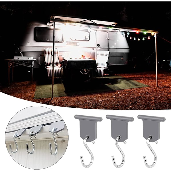 16 par campingvagnsmarkis krokar husvagnsmarkis tillbehör S-formad krok Lätt att installera för husbil husvagn inomhus utomhustillbehör Jul tält (grå