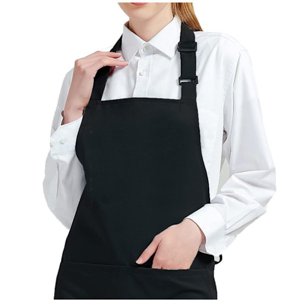 2 stycken justerbara förkläden med 2 fickor, matlagningsförkläde köksförkläde för kök, restaurang, café (svart) 70*75cm
