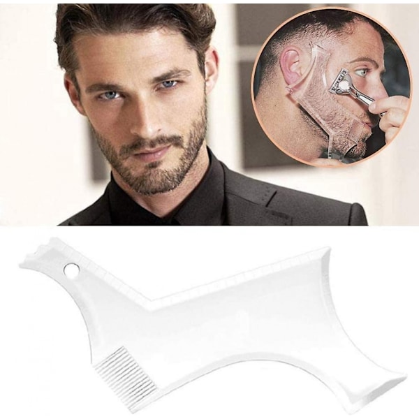 Skjeggguide Shaper Tool eller Clear Stencil Kompatibel med Trimming og Barbering, Stencilmodellene med 4 Pleielinjer og Bartkam, 2stk