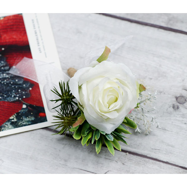 Elfenbensfarvet rosenhåndleds-corsage armbånd og mænds corsage sæt hvidt bryllup