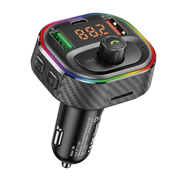 T86 Bluetooth FM-bilsender, musikkspiller, USB-lader