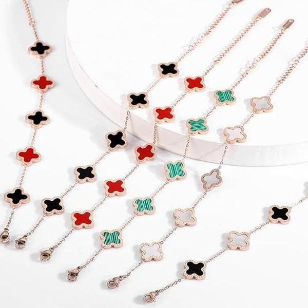 18K forgyldt rustfrit stål Lucky 4 Leaf Link Armbånd Håndled