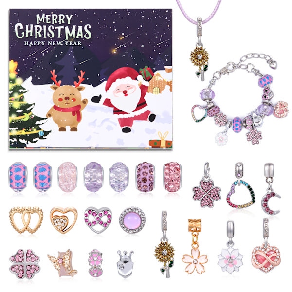 Julkalender 2024 för Flickor - 24 Dagar Julnedräkning Julkalender Armband Halsband DIY Gör-Det-Själv-Kit Charm Smycken Julklapp
