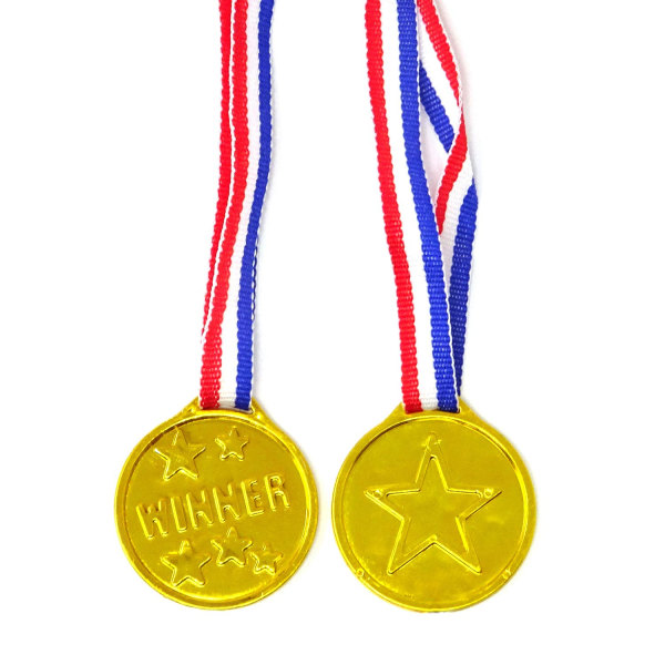 20 x plast guld vinnare medaljer med band för barn gåva