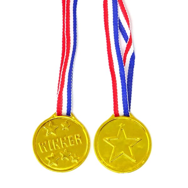 20 x Plast Guld Vinnare Medaljer med Band för Barn Present