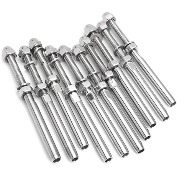 10 stk gjengede kabelstrammere Splitter kabelrekkverk kabelstrammer rustfritt stål wirestøtte med tetningsmutter for 1/8\" rekkverk Rigging-systemer