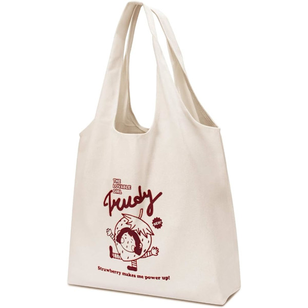 Lærred Tote Bag med inderpose, indkøbspose med stor kapacitet, maskinvaskbar