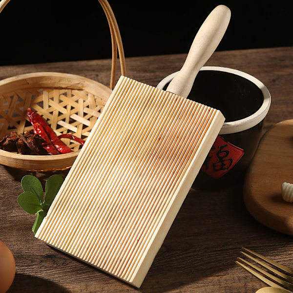 Træ Gnocchi Paddle, 21.5X8.5cm Træ Gnocchi, Skrå Ridge Board, Gnocchi Paddle Board til Hjemmekøkken Noodle Tool