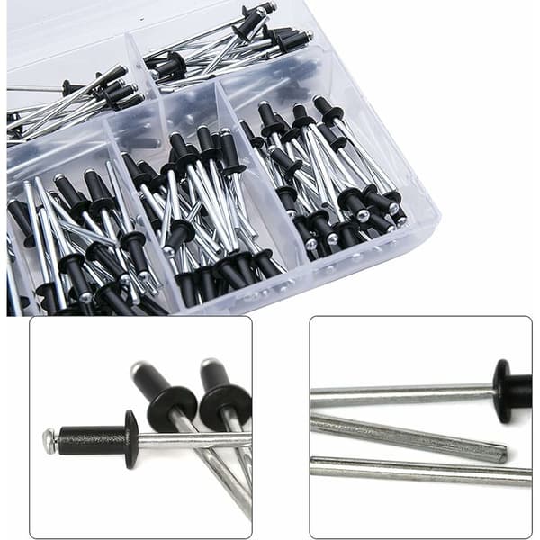 Svart blindnitkit, 120 st aluminium blindnit popnit sortiment för konstruktion, maskiner, elektriska apparater, möbler (M2.4/M3.0/M3.2)