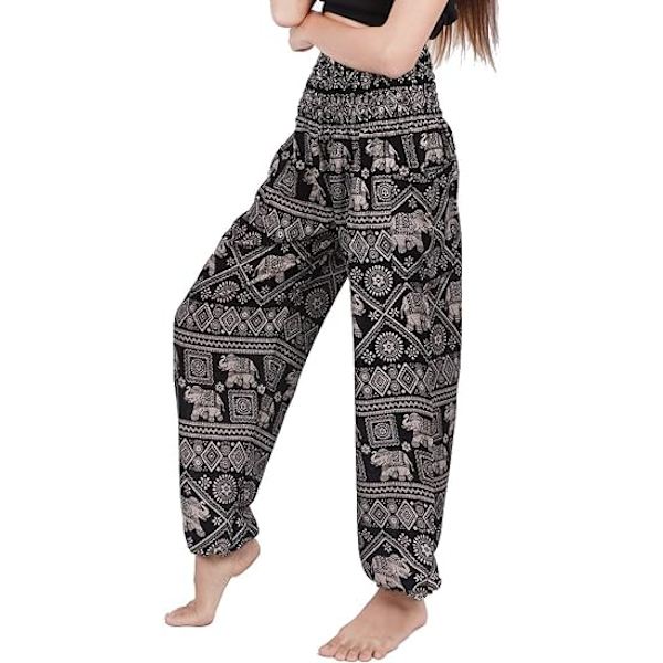 Dames Smocked Talje Harem Hippie Boho Yoga  Casual Bukser sort