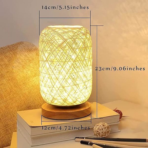 1 stk. Håndvævet Træ Rattan Wire Bordlampe LED Atmosfære Lys