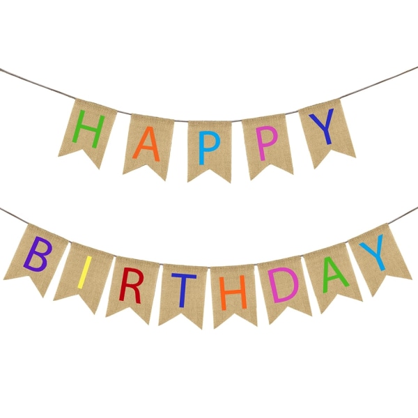 Maalaismainen säkkikangasbanneri Happy Birthday -banneri Monivärinen Garland Swallowtail F