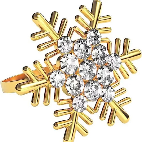 10 stycken julservettringar, gyllene snöflingeservetthållare julservetsspänne med strass för julbröllopsmiddag tacksägelse