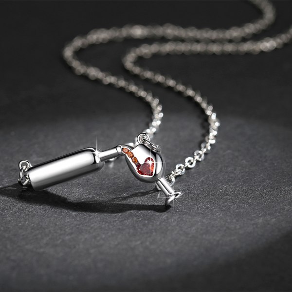 Vinflaska Cup Cubic Zirconia Hänge Guldpläterat Halsband