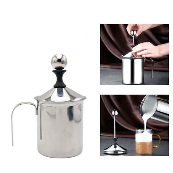 400ml Melkeskummer i Rustfritt Stål, Håndmikser, Melkeskummer, Manuell Melkeskummer, Barista-emulgator Ideell for Melkeskum, Cappuccino og Latte Macchiato