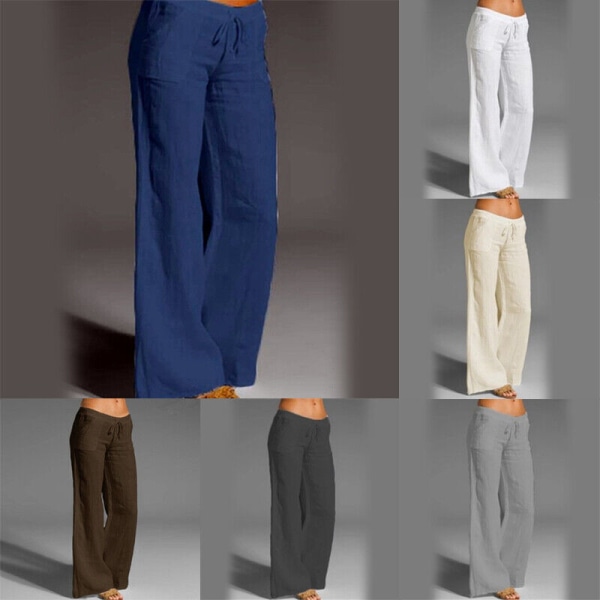 1 stk Kvinders bomuldshørbukser med brede ben Baggy Casual elastiske taljebukser