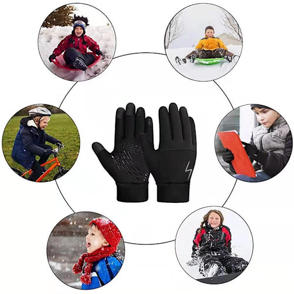 Barnvantar Vinter Varma Anti-Slip Touchscreen Vattenavvisande Mjuk Fleece Foder för Pojkar 3-15 År