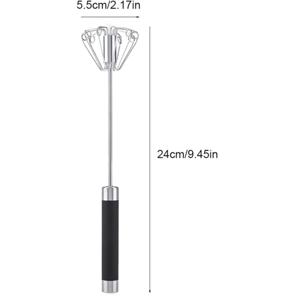 Manuell visp äggvisp, rostfritt stål rostskyddad handdriven äggvisp manuell mixer roterbar halvautomatisk äggvisp köksredskap svart 5,5*24cm