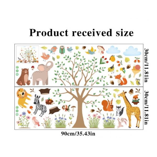 Animals Forest Tree Wall Sticker Squirrel Deer Owl Wall Decal Cartoon Animal Wall Decor for Kids Baby Room Nursery Living Room Decoration