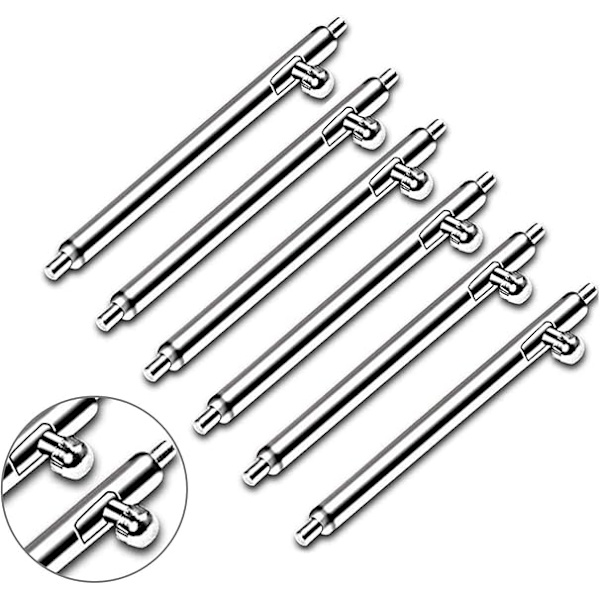 20mm 22mm Snabbkopplingsstift för klockarmband, Snabbfjäderstift i rostfritt stål för utbyte av klockarmband, Diameter 1,5mm - 6-pack
