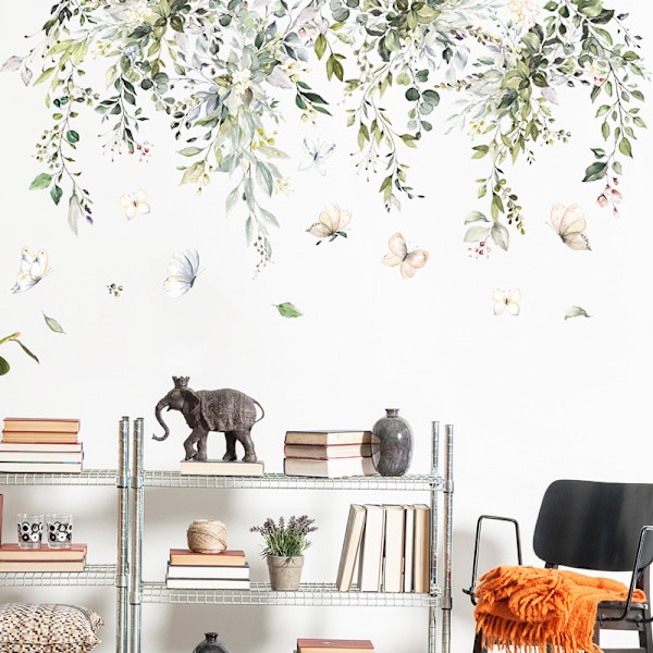 Blade Wall Sticker Akvarel Hængende Vinstok Wall Decal Fjernelse Planter Wall Sticker Peel and Stick Wall Decals til Stue Børneværelse Baggrund
