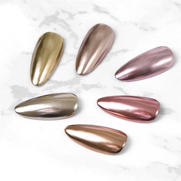 6 Box Rose Gold Nail Powder Super Mirror Effect Shiny Metallic Chrome Powde