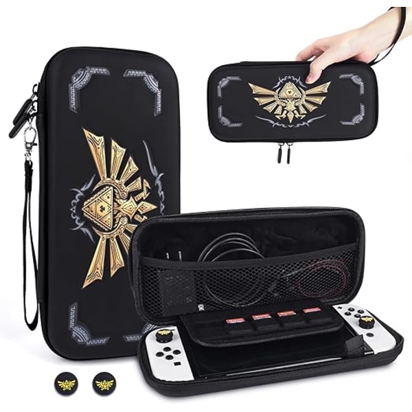 Etui kompatibelt med Nintendo Switch, tilbehør til Switch OLED&Switch, bærbar reiseetui med oppbevaring for spillkort og tommelgrepdeksler - Zelda