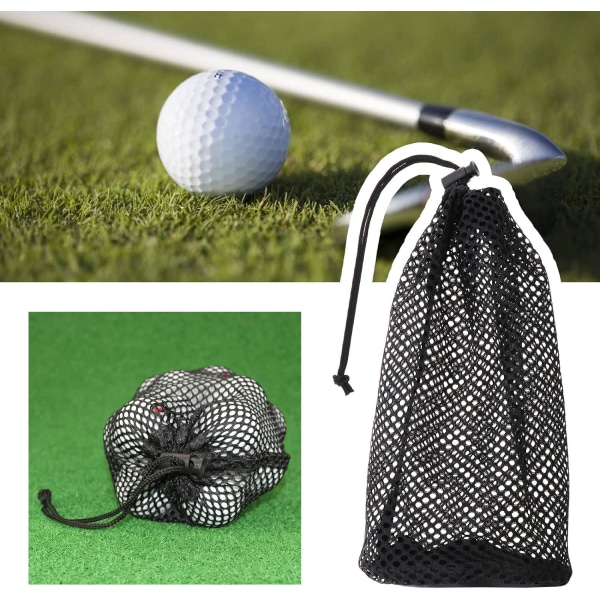 2-pack golfbollspåse i nylon med dragsko och nätficka, förvaringspåse för golfbollar för 48