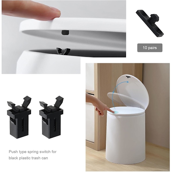Touch Lid Bin Lock, Plastersättningsspännen, Bin Lock Catch, Ersättningsbehållare Spänne, 10 Par Touch Lid Bin Latch Lock, Svart