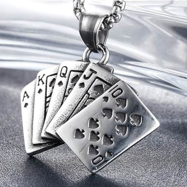 Rustfritt stål Royal Flush Poker Games anheng halskjede (sølv)
