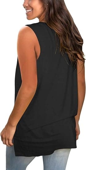 Kvinnors sommarlinnen Basic Tanks V-ringning Ärmlös T-shirts Sidosprund