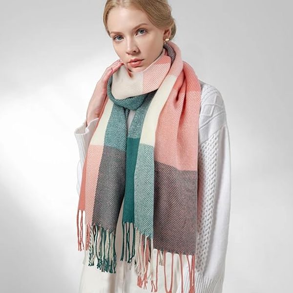 Dam Scarf Fashion Lång Rutig Sjal Wraps Stor Rutnät Vinter Varma