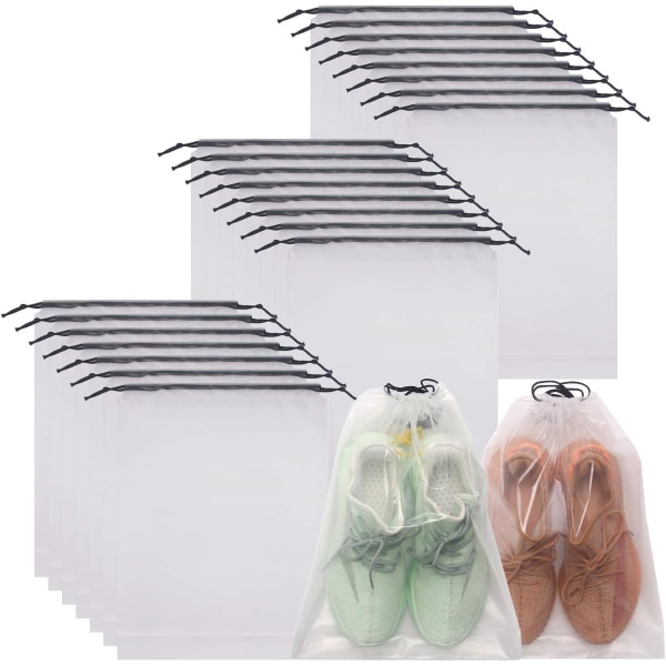 Set med 24 transparenta skopåsar för resor Stora klara skor förvaringsorgan