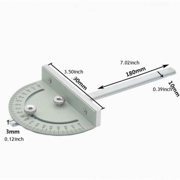 Puutyökalu kulmamittari, 180 asteen pyöreä pöytäsaha T-tyyli kulmamittari, viistomitta DIY puutyökalupöytäsahaan