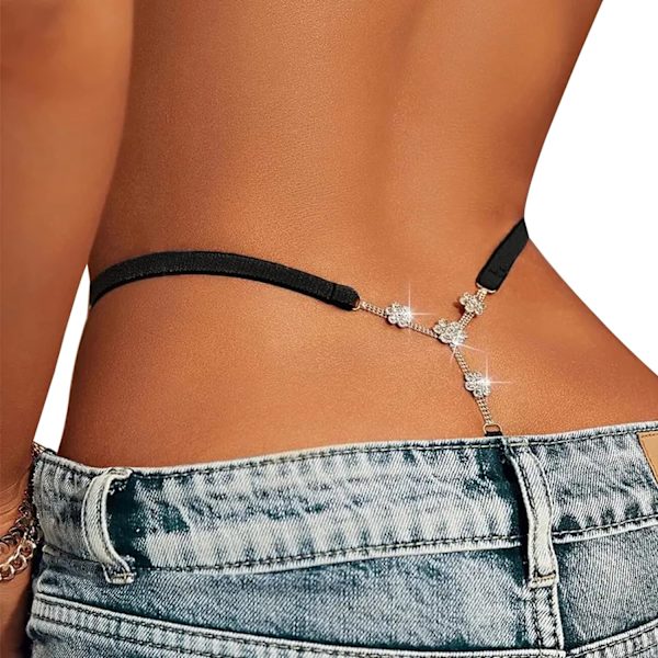 Sexig midjekedja med strass, smycken, kristallstringtrosor, elastisk G-string