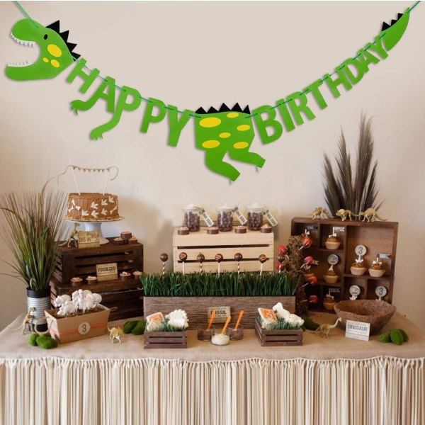 Dinosaur Happy Birthday Banner - Dino Tema Børnefest Dekoration