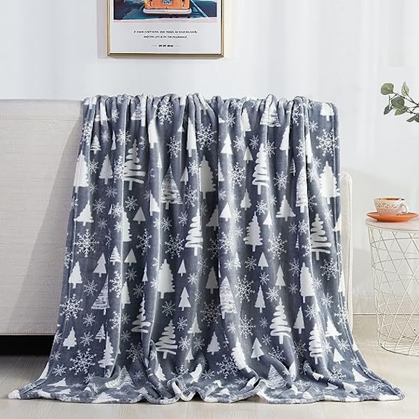 Elegant Comfort Luksuriøs Super Blød Juletrykte Fleece Tæppe - Juletema Hjemmeindretning Fuzzy Varmt og Hyggeligt Tæpper til Vinter Sengetøj, Sofa og G