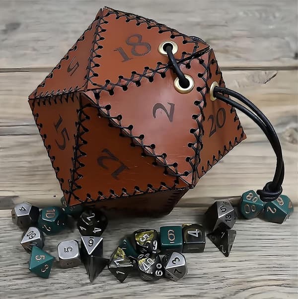 Terningpose i lær, polyedrisk terningpung, bærbar pose med snøring, kompatibel med RPG, spill, Dnd terningpose (1 stk)