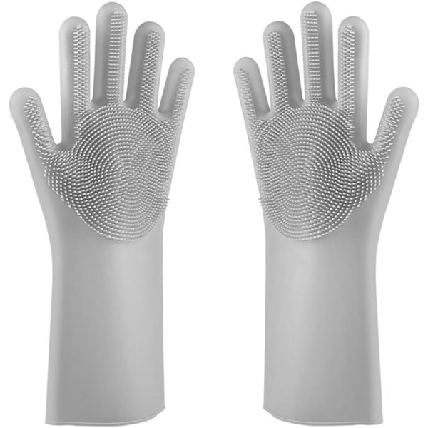 Silikon oppvaskhansker, gjenbrukbare rengjøringshansker, silikon skrubbhansker, gummi vask hansker oppvaskhansker for husholdning (grå) 34CM