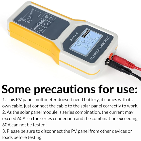 Solcellepanel Multimeter, EY1600W Fotovoltaisk Panel Multimeter Solcellepanel MPPT Tester Maksimal Effekt Punkt Strømmåler
