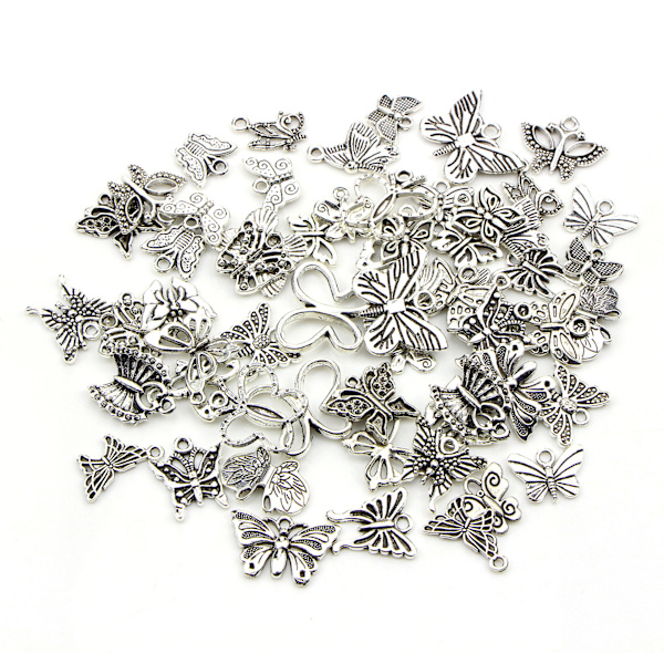 Grossist Bulk Lotter Smycken Tillverkning Silver Berlocker Blandade Släta Tibetanska Silver