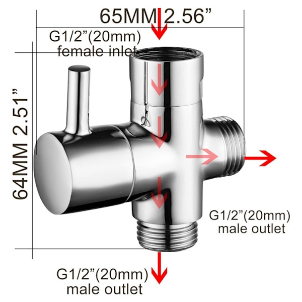Massiv messing 3-vejs ventil G1/2\" håndbruser brusekomponenter universel