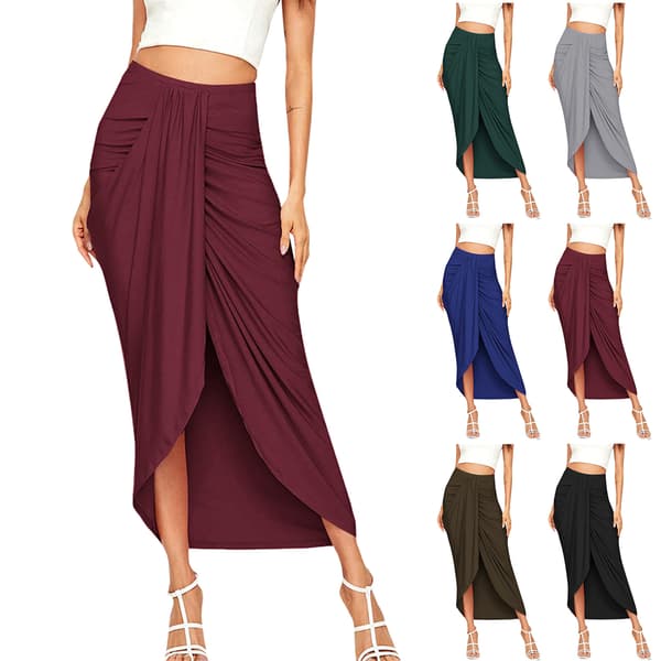Kvinders Casual Slit Wrap Asymmetrisk Elastisk Høj Talje Lang Drape Nederdel XL