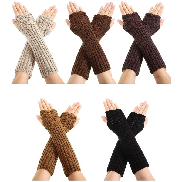 5 par strikkede armvarmere fingerløse handsker strikket lang vante dame tommelfinger H