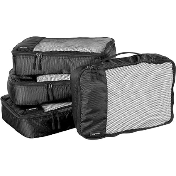 Basic 4-delt sæt med pakkeorganisatorer til rejser - Medium, sort