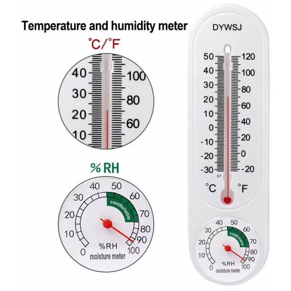 Veggmontert termometer, 2 stk temperatur-hygrometer for innendørs eller utendørs hagekontor