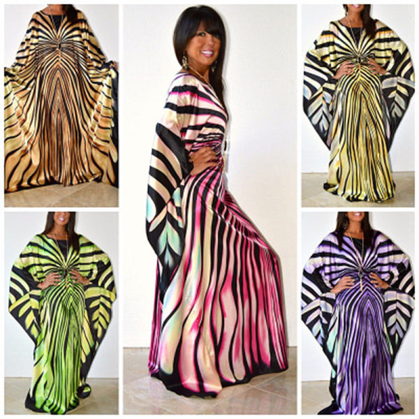 Butterfly Zebra Stripe Pattern Oversize Satin Batwing Kimono Cover Up Kafta