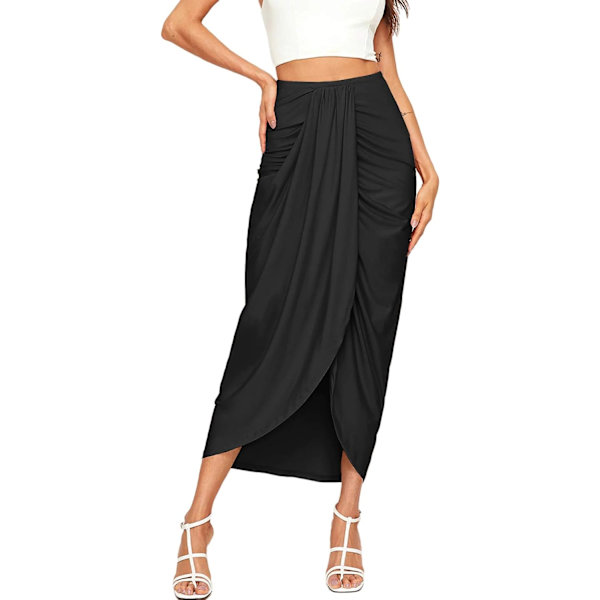Kvinnors avslappnade slitsade omslag asymmetriska elastiska hög midja maxi draperad kjol