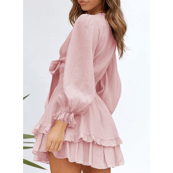Kvinde Forår/Sommer Knyttet V-hals Ruffle Langærmet Blomsterprint Swing